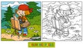 Coloring book (Girl artist draws on nature, open air) Royalty Free Stock Photo