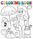 Coloring book girl and beach objects Royalty Free Stock Photo