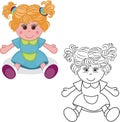 Coloring book. Girl doll toy Royalty Free Stock Photo