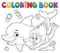 Coloring book girl and dolphin theme 1 Royalty Free Stock Photo
