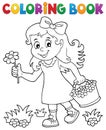 Coloring book girl with flower theme 1