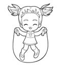 Coloring book, Girl jumping rope Royalty Free Stock Photo