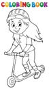 Coloring book girl on kick scooter theme 1 Royalty Free Stock Photo