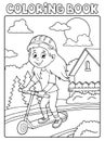 Coloring book girl on kick scooter theme 2 Royalty Free Stock Photo