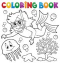 Coloring book girl snorkel diver