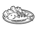 Coloring book, Grilled fish on plate