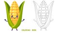 Coloring book of groovy cartoon funny corn