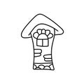 Coloring book. A hand-drawn fairy house isolated on a white background. Doodle, simple outline illustration. Vector illustration Royalty Free Stock Photo