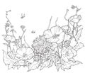 Coloring book with hand drawn flowers. Black and white Royalty Free Stock Photo