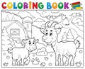 Coloring book happy goats near farm