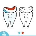 Coloring book, Happy tooth and toothpaste Royalty Free Stock Photo