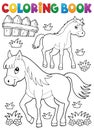 Coloring book horse with foal theme 1 Royalty Free Stock Photo