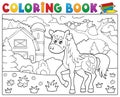 Coloring book horse near farm theme 1