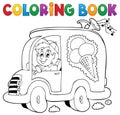 Coloring book ice cream man in car