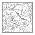 Coloring book (iguana), colorless illustration (letter I)