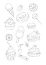 Coloring book illustration of desserts and sweets Royalty Free Stock Photo