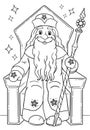 Coloring book illustration with Father Christmas sitting on a throne