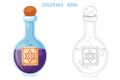 Coloring book of purple potion in a flask