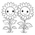 Coloring book illustration sunflowers kawaii coloring page