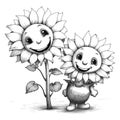Coloring book illustration sunflowers kawaii coloring page