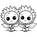 Coloring book illustration sunflowers kawaii coloring page