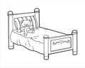 Coloring book, Kids bed with a pillow and toy bear