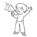 Coloring book for kids, Boy shouting through a megaphone