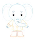 Coloring book for kids, Cartoon cute character elephant in a raincoat Royalty Free Stock Photo