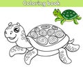 Coloring book page cartoon turtle