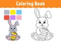 Coloring book for kids. Cheerful character. Easter rabbit. Vector illustration. Cute cartoon style. Fantasy page for children. Royalty Free Stock Photo