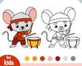 Coloring book for kids, Chinese new year character mouse and drum Tanggu