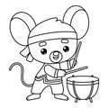 Coloring book for kids, Chinese new year character mouse and drum Tanggu