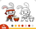 Coloring book for kids, Chinese new year character rabbit and drum Tanggu