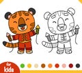 Coloring book for kids, Chinese New Year, Tiger and fireworks Royalty Free Stock Photo