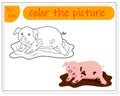 Coloring book for kids, color in the pattern of pigs. Vector isolated on a white background