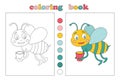 Coloring book for kids, coloring page with small bee and pot of honey Royalty Free Stock Photo