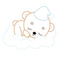 Coloring book for kids, Cute bear sleeps on a cloud