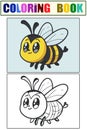 Coloring book for kids, cute bee on a light blue background. Seth coloring book and color drawing.