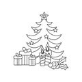 Coloring book for kids. Cute Christmas or winter doodle composition. Hand-drawn vector sketch Royalty Free Stock Photo