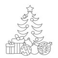 Coloring book for kids. Cute Christmas or winter doodle composition. Hand-drawn vector sketch Royalty Free Stock Photo