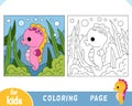 Coloring book for kids, Cute seahorse and sea background