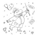 Coloring book for kids Doctor hippo with a syringe