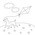 Coloring book for kids. Dog with kite. Vector outline illustration in cartoon style. Royalty Free Stock Photo