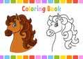 Coloring book for kids. Horse animal. cartoon character. Vector illustration. Fantasy page for children. Black contour. Isolated