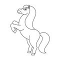 Coloring book for kids. Horse reared up. The farm animal stands on its hind legs. Cartoon style. Simple flat vector illustration