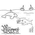 coloring book of megalodon sharks and killer whales Royalty Free Stock Photo