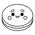 Coloring book for kids, Macaroon biscuit with a cute face Royalty Free Stock Photo