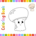 Coloring book for kids. Mushroom champignon. Cheerful character. Vector illustration. Cute cartoon style. Fantasy page for Royalty Free Stock Photo