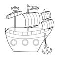 Coloring book for kids, pirate ship. Vector isolated on a white background