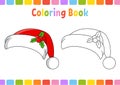 Coloring book for kids. Santa claus hat. Cartoon character. Vector illustration. Fantasy page for children. Black contour